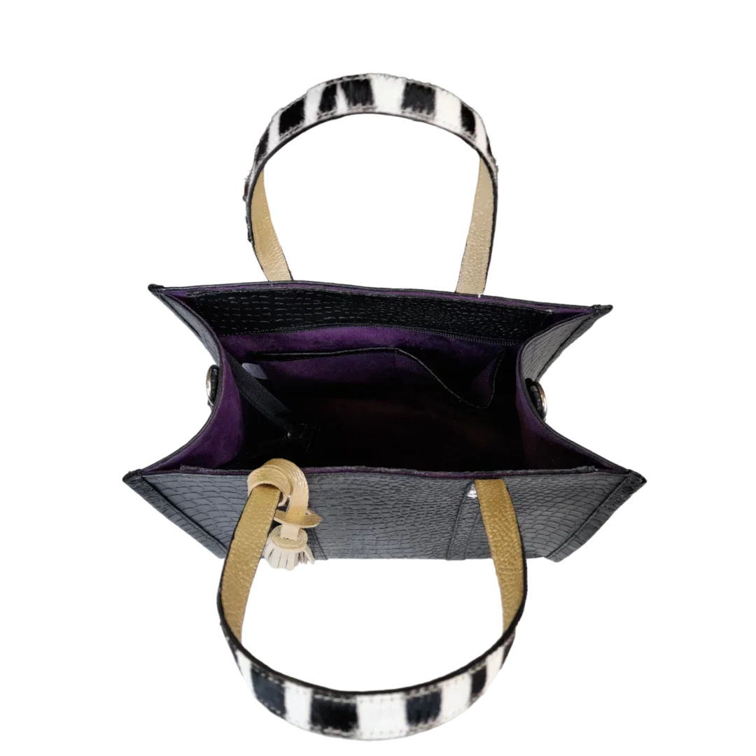 Sac à main Greta Reptile en cuir noir pour femme