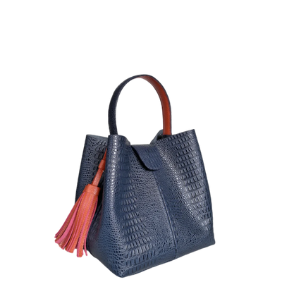 Petit sac Lucia pour femme en cuir bleu foncé façon lézard