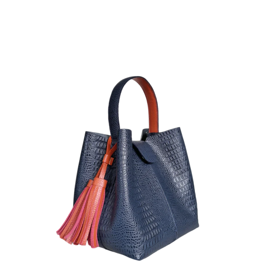 Petit sac Lucia pour femme en cuir bleu foncé façon lézard