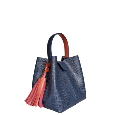Petit sac Lucia pour femme en cuir bleu foncé façon lézard