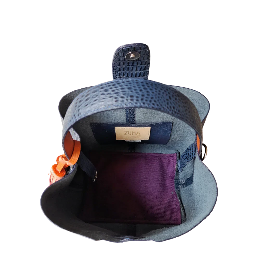 Petit sac Lucia pour femme en cuir bleu foncé façon lézard