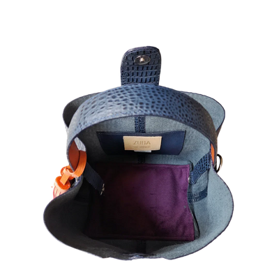 Petit sac Lucia pour femme en cuir bleu foncé façon lézard