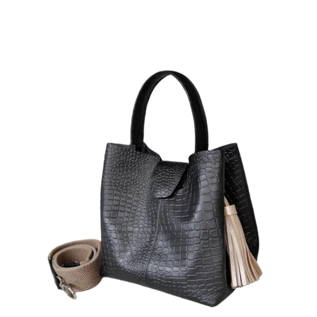 Sac Lucia petit sac en cuir noir reptile pour femme