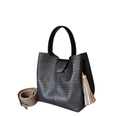 Sac Lucia petit sac en cuir noir reptile pour femme