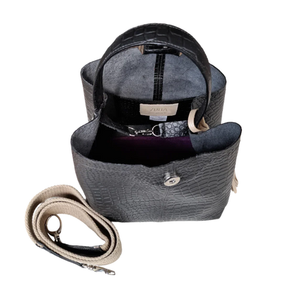 Sac Lucia petit sac en cuir noir reptile pour femme