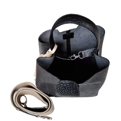 Sac Lucia petit sac en cuir noir reptile pour femme