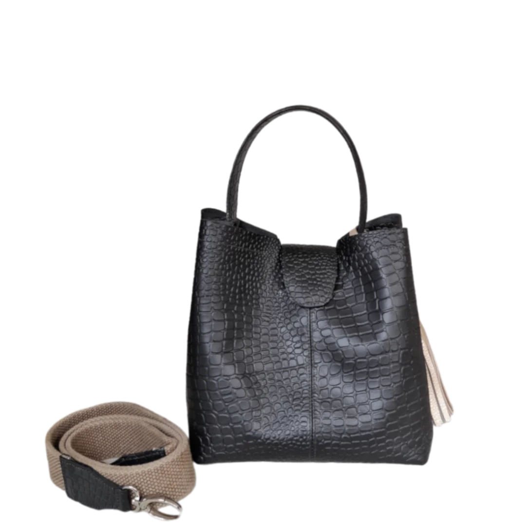 Sac Lucia petit sac en cuir noir reptile pour femme