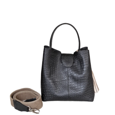 Sac Lucia petit sac en cuir noir reptile pour femme