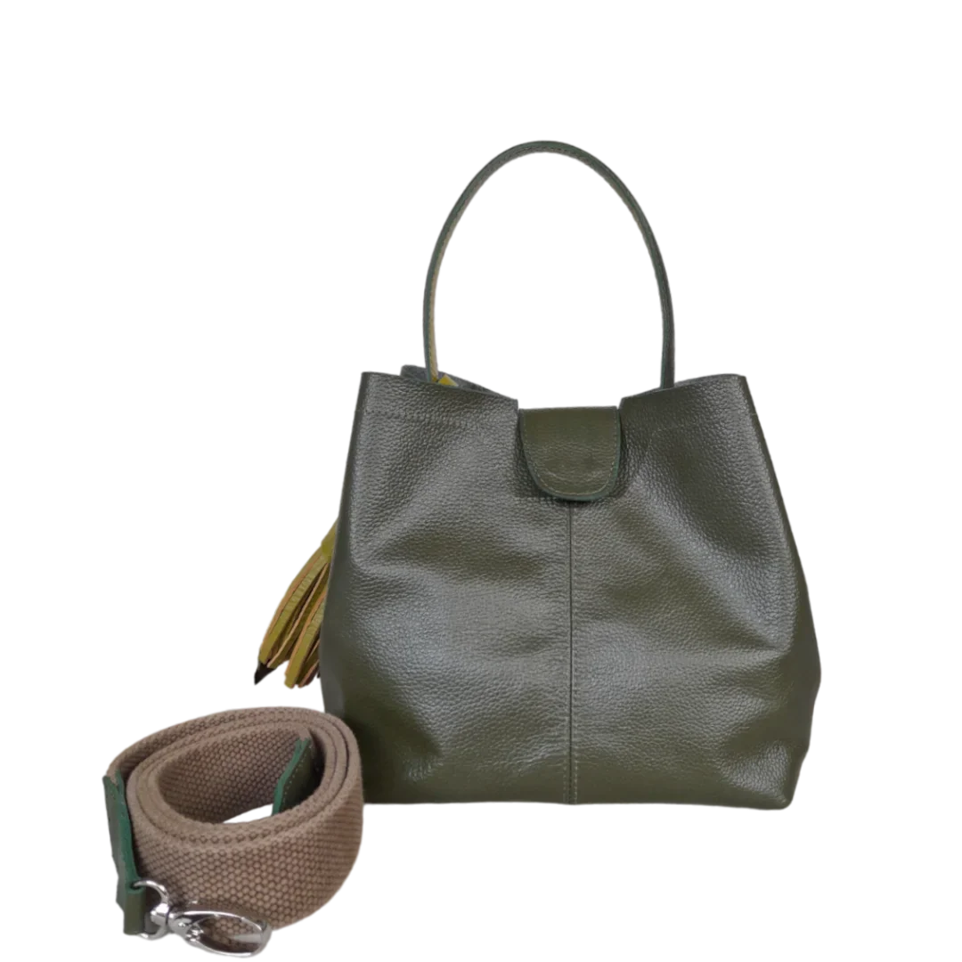 Sac Lucia petit sac en cuir pour femme, couleur vert olive