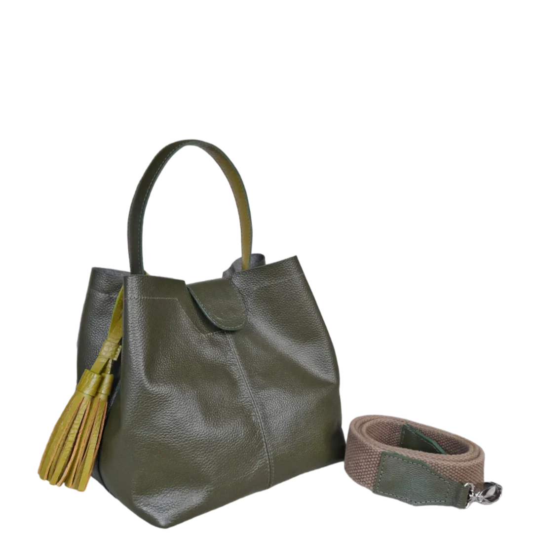 Sac Lucia petit sac en cuir pour femme, couleur vert olive
