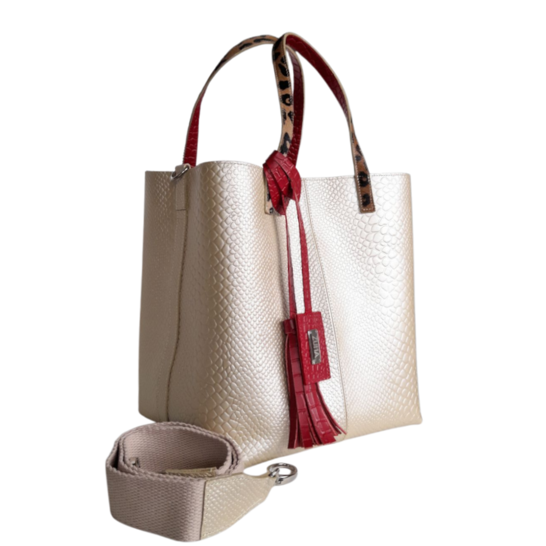 Sac à main Giulia Anaconda pour femme, en cuir couleur étain doré