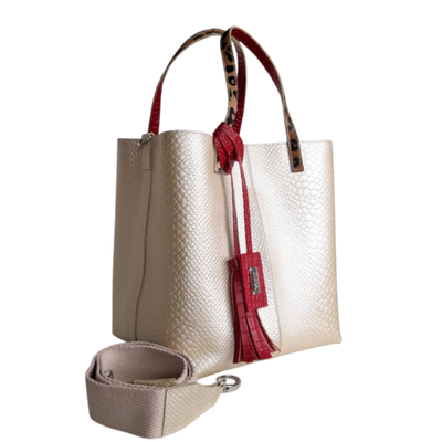 Sac à main Giulia Anaconda pour femme, en cuir couleur étain doré