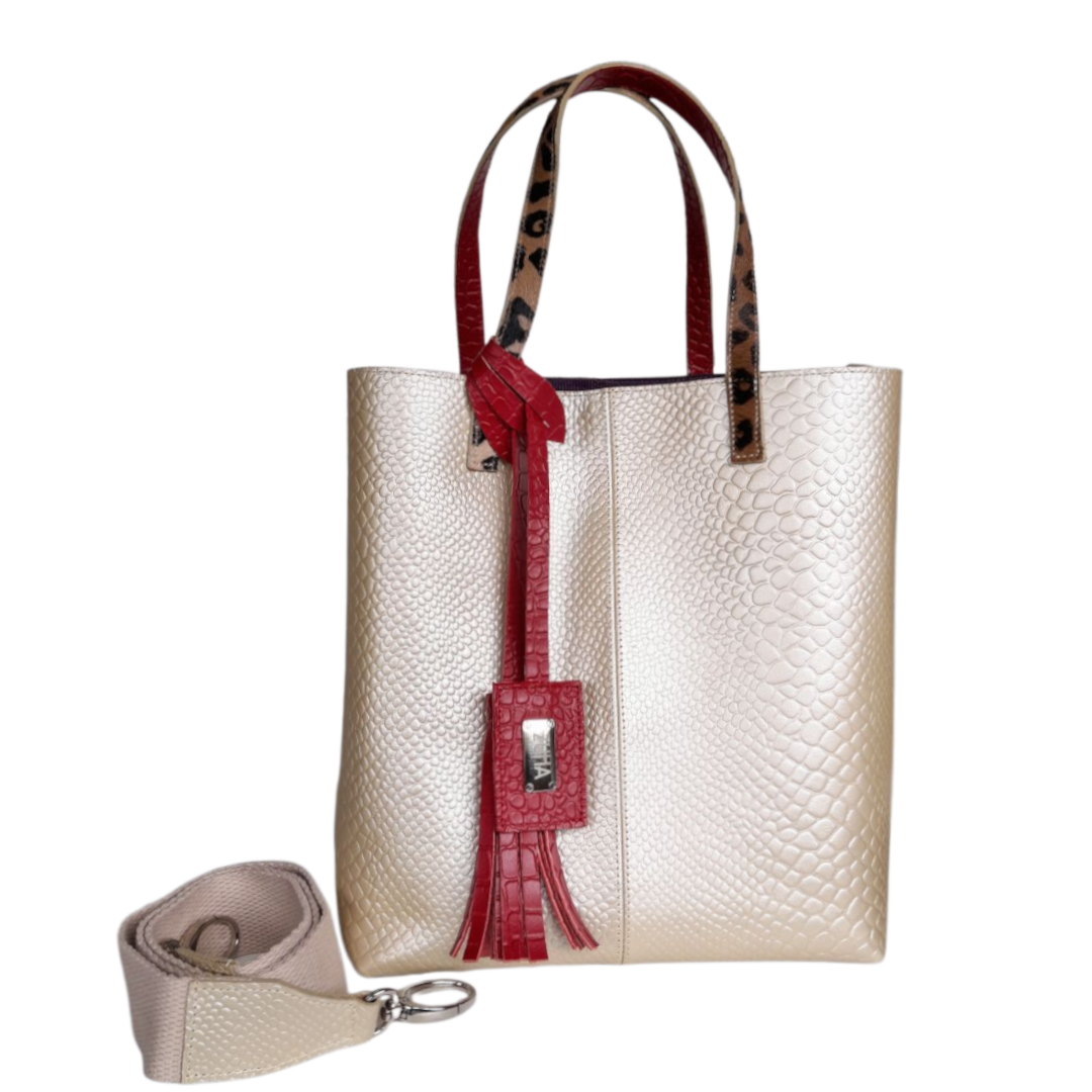 Sac à main Giulia Anaconda pour femme, en cuir couleur étain doré