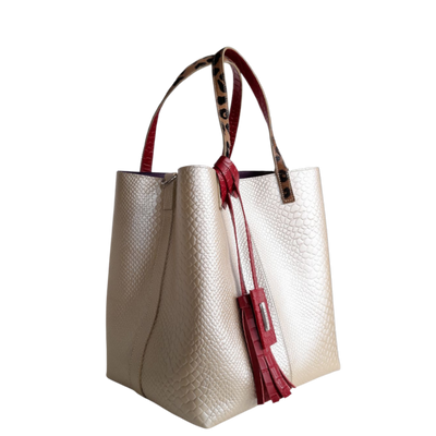 Sac à main Giulia Anaconda pour femme, en cuir couleur étain doré