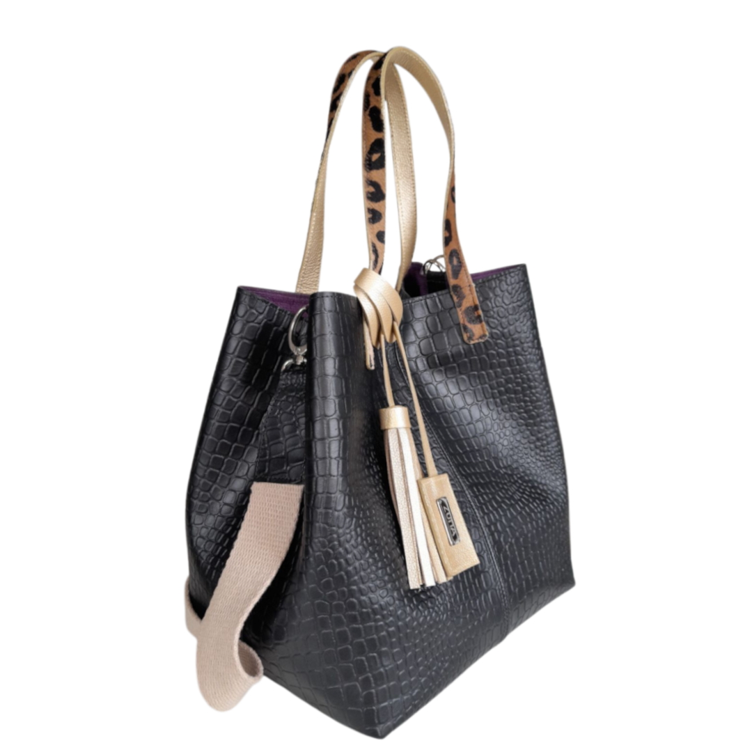 Sac Giulia Reptil en cuir noir pour femme