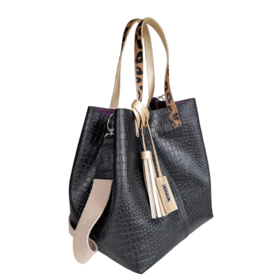 Sac Giulia Reptil en cuir noir pour femme