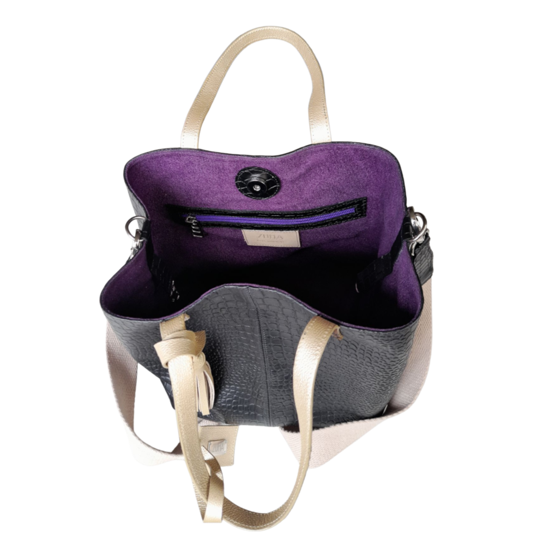 Sac Giulia Reptil en cuir noir pour femme