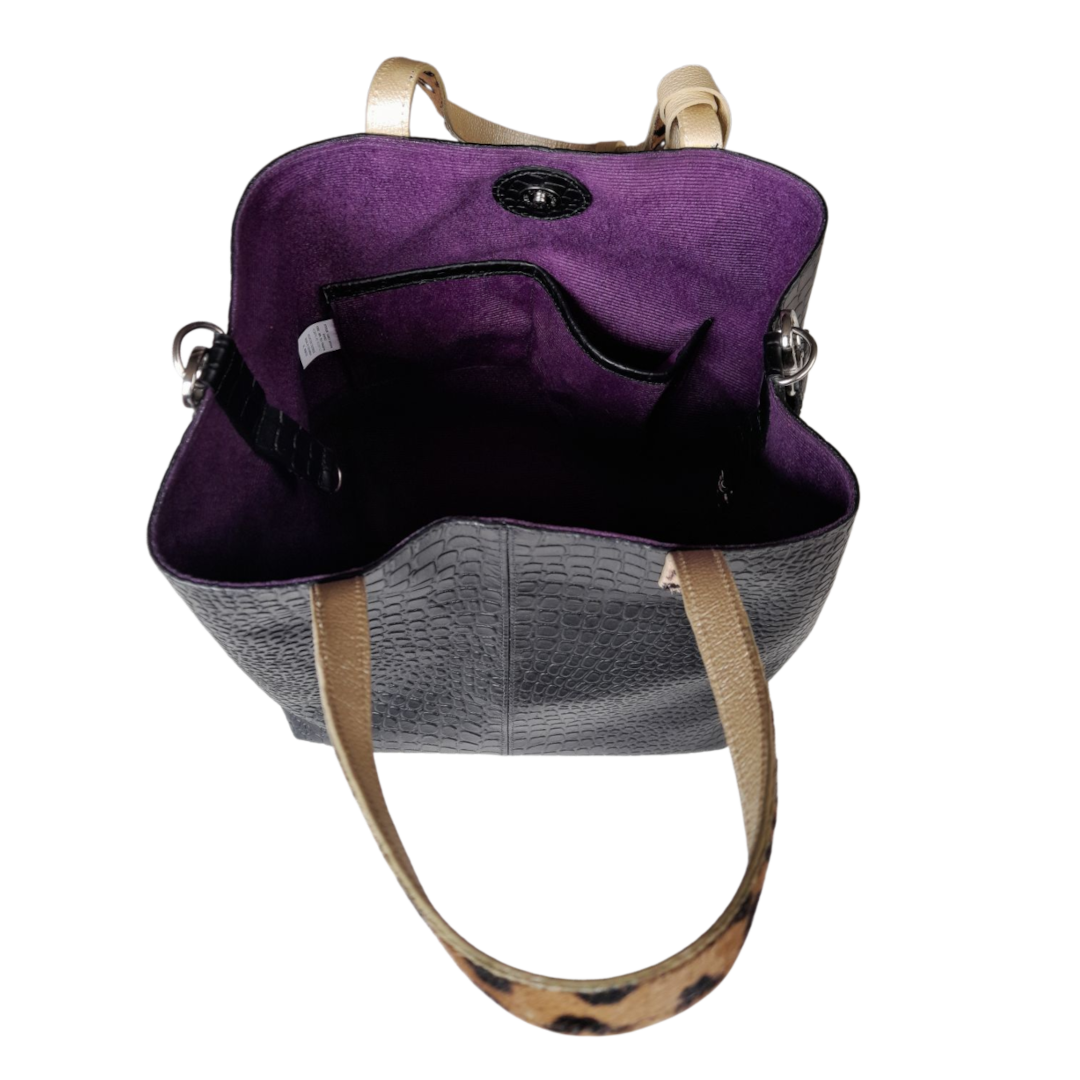 Sac Giulia Reptil en cuir noir pour femme