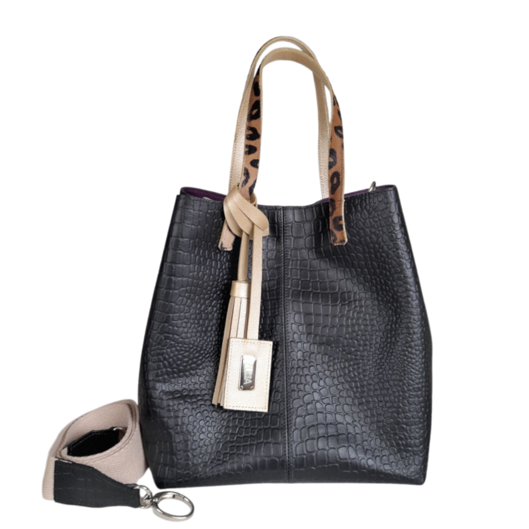 Sac Giulia Reptil en cuir noir pour femme