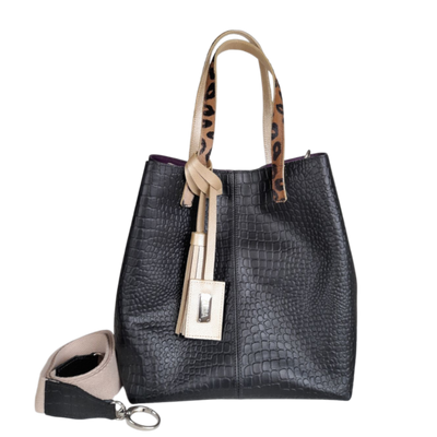 Sac Giulia Reptil en cuir noir pour femme