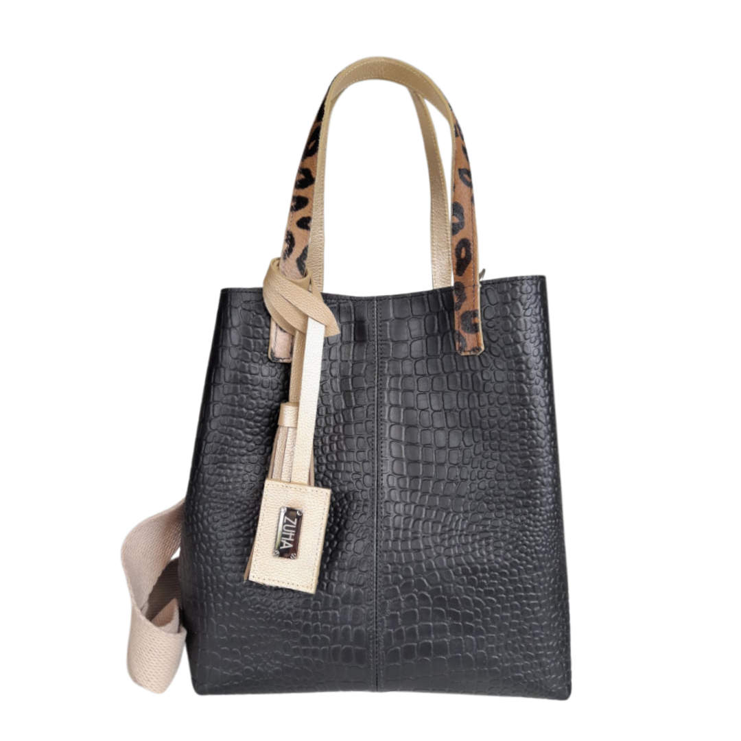 Sac Giulia Reptil en cuir noir pour femme