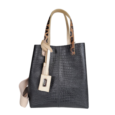 Sac Giulia Reptil en cuir noir pour femme