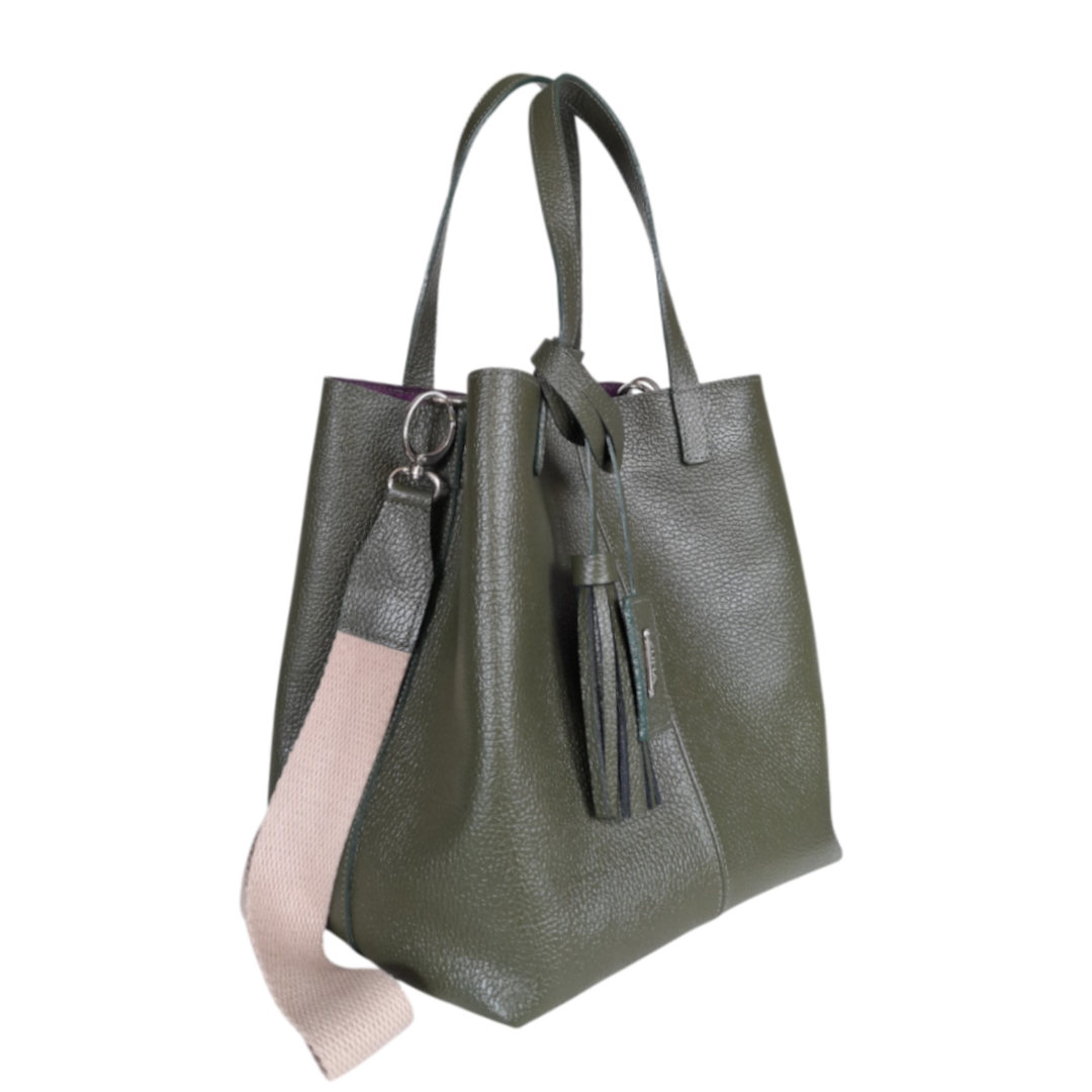 Sac à main Giulia pour femme, en cuir vert olive