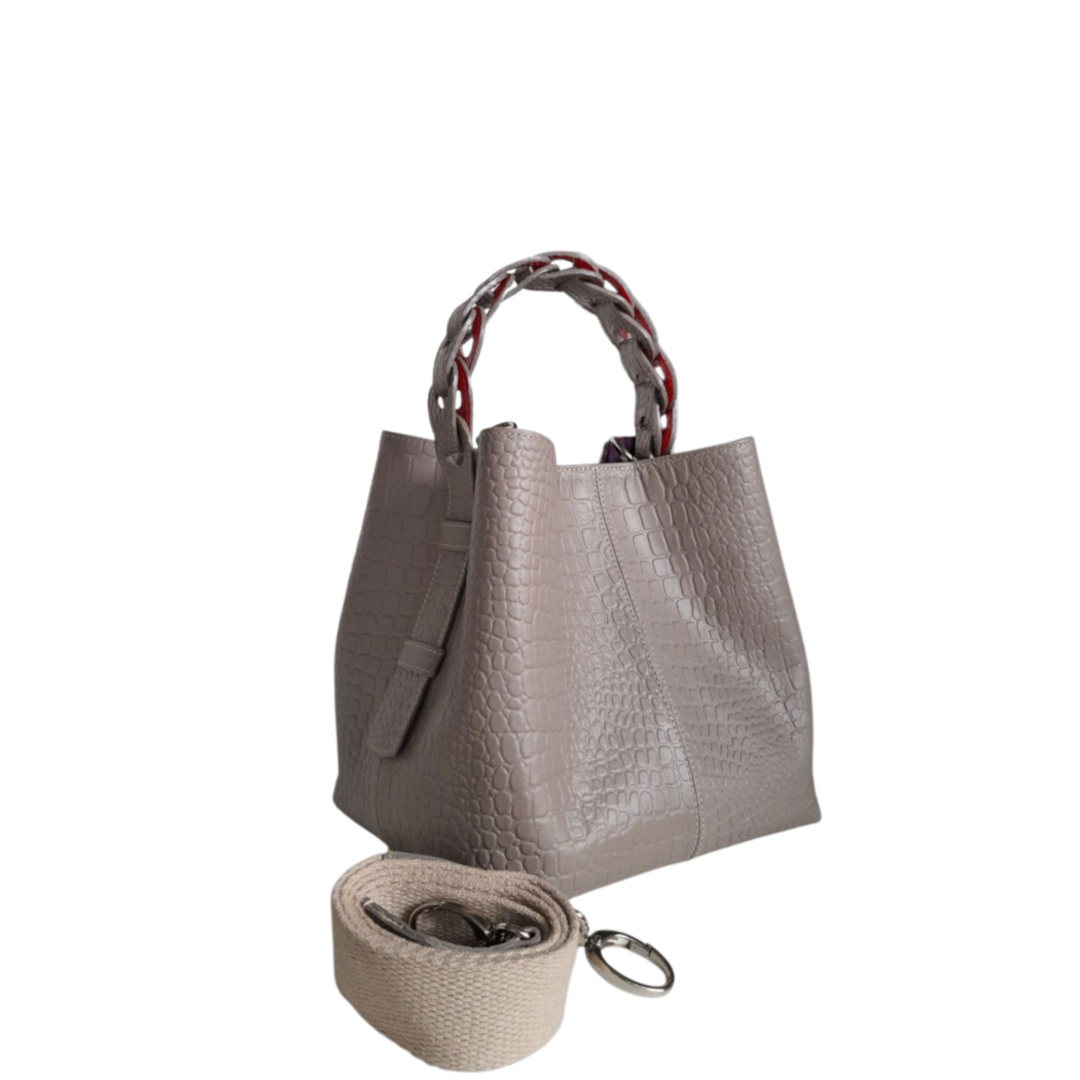 Petit sac en cuir pour femme Simona reptile taupe