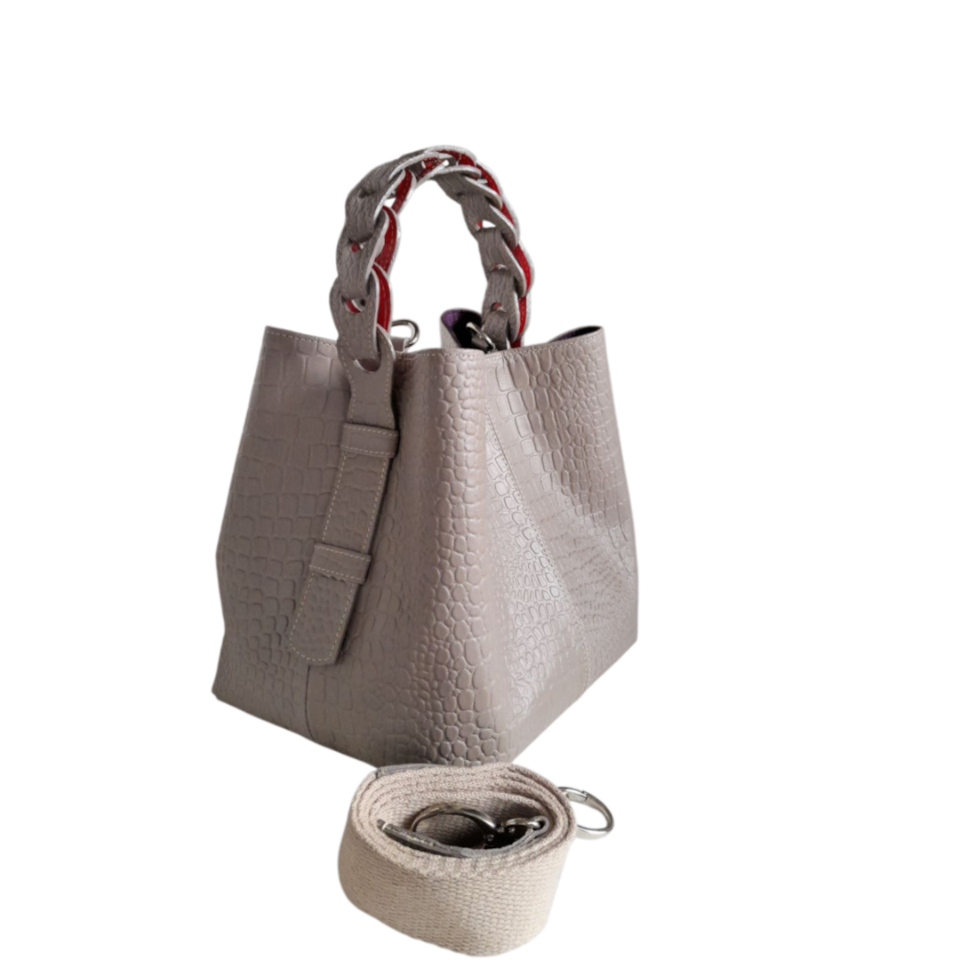 Petit sac en cuir pour femme Simona reptile taupe