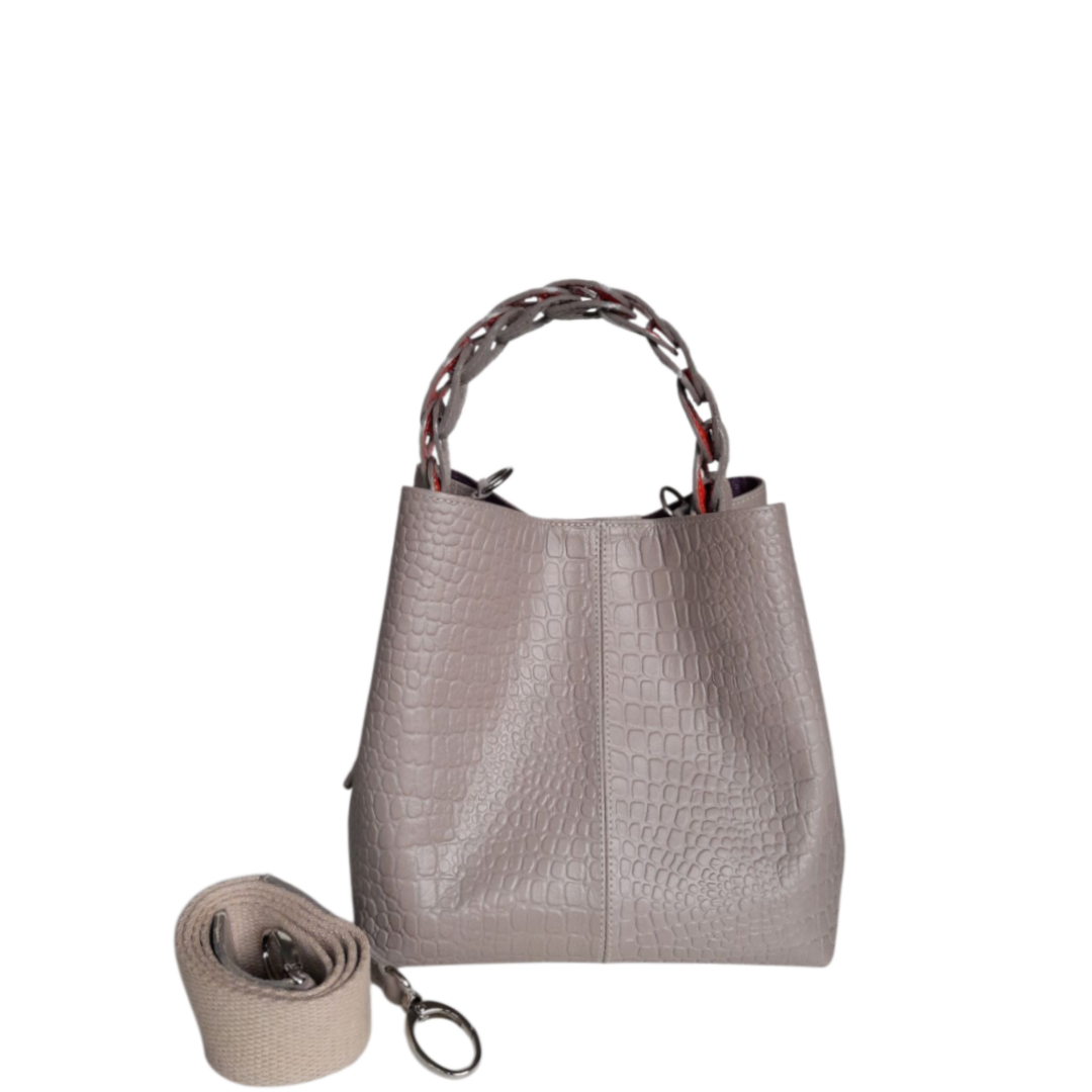 Petit sac en cuir pour femme Simona reptile taupe