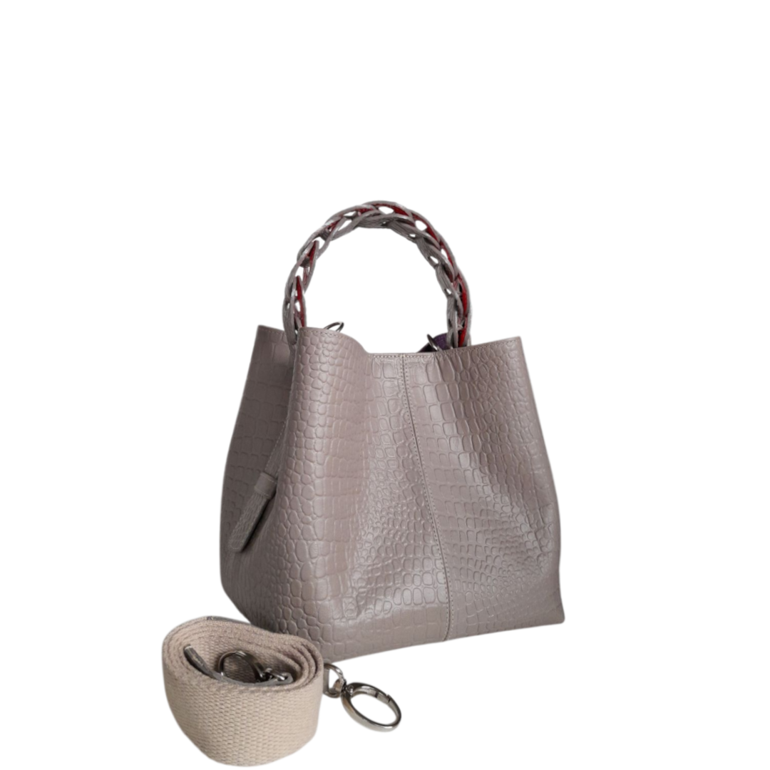 Petit sac en cuir pour femme Simona reptile taupe