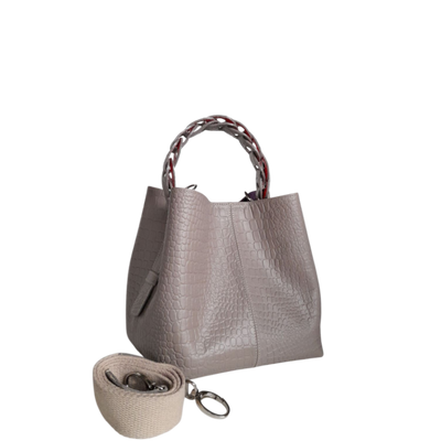 Petit sac en cuir pour femme Simona reptile taupe