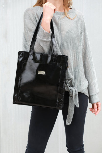 Portefeuille Maria en cuir verni noir