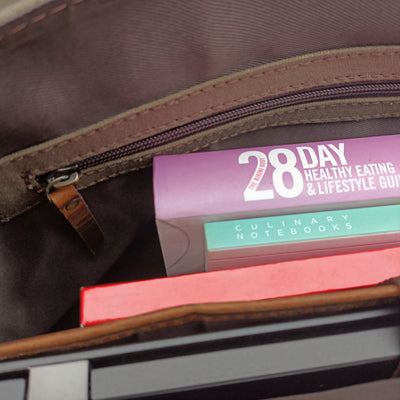 Sacoche pour ordinateur portable en toile et cuir marron chasseur