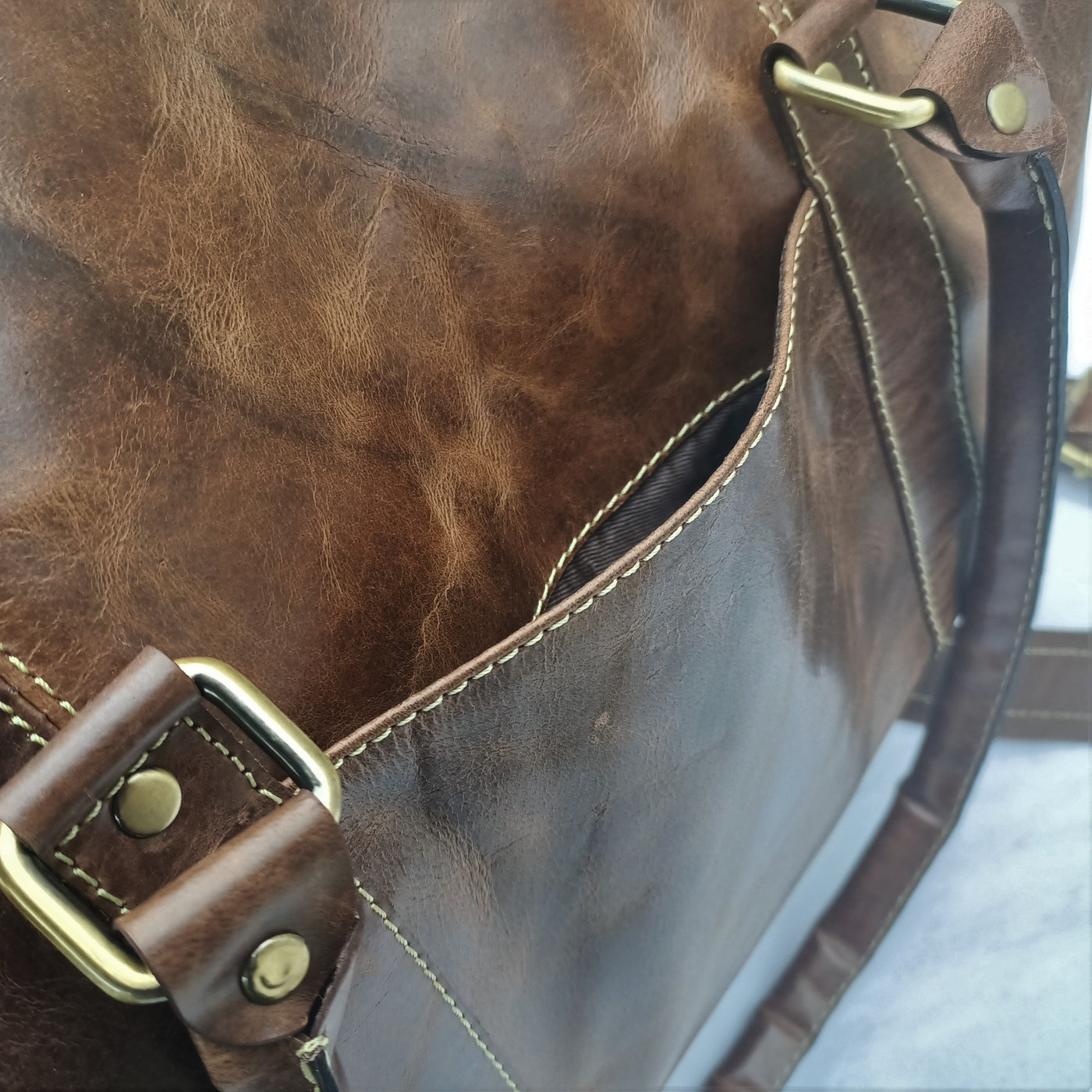 Mini sac de voyage en cuir Crazy Horse