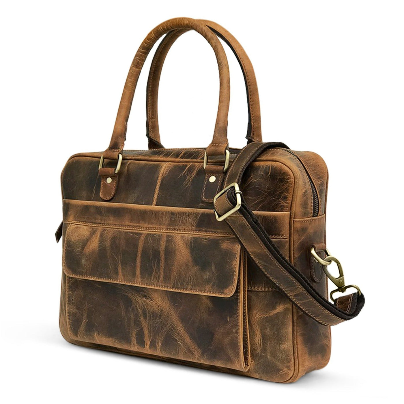 Sac pour ordinateur portable en cuir marron chasseur