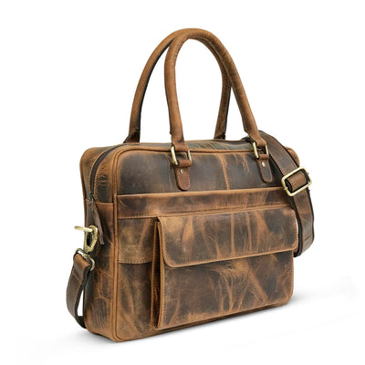 Sac pour ordinateur portable en cuir marron chasseur