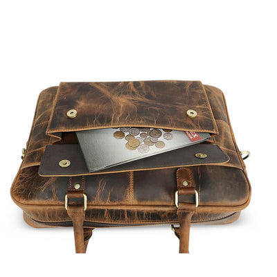 Sac pour ordinateur portable en cuir marron chasseur