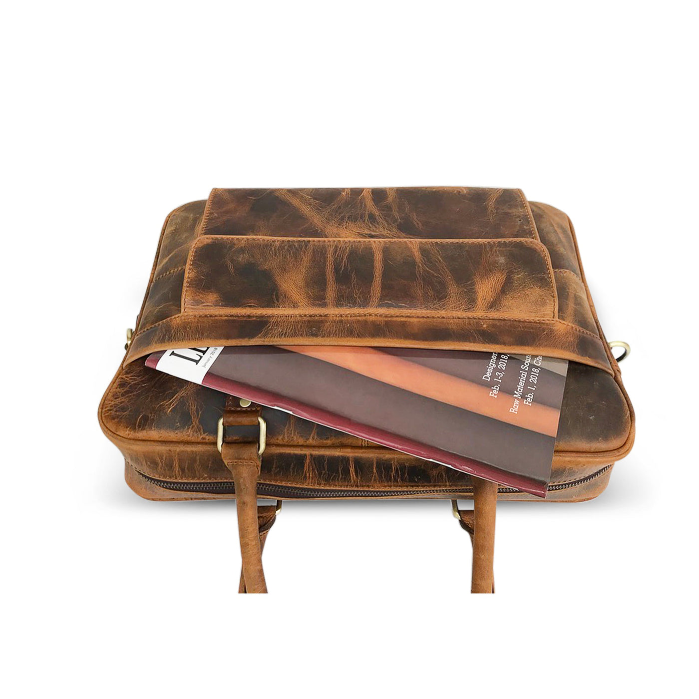 Sac pour ordinateur portable en cuir marron chasseur