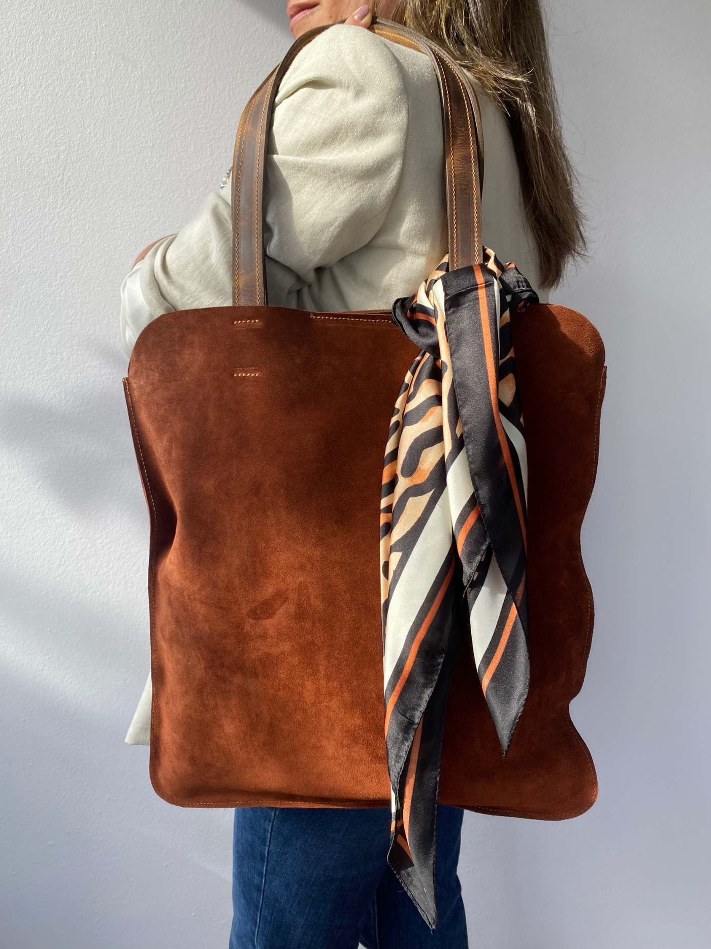 Sac cabas en cuir suédé