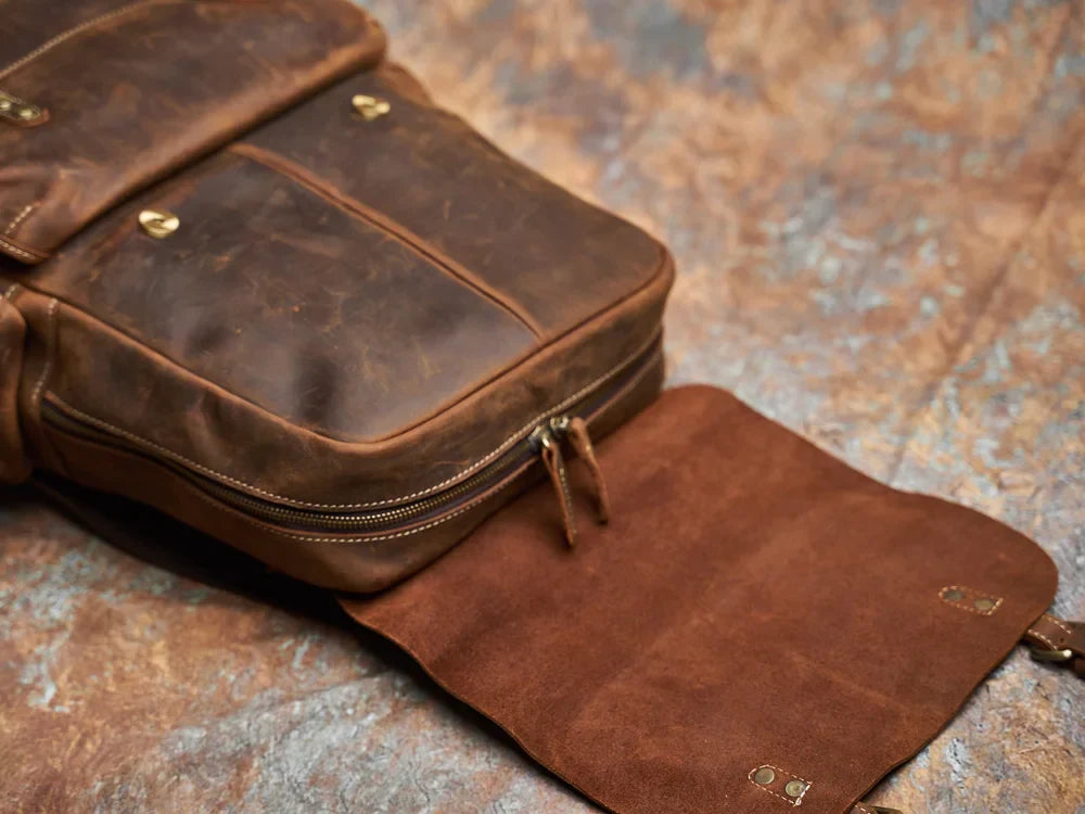 Sac à dos de voyage robuste en cuir véritable | Grand sac à dos marron