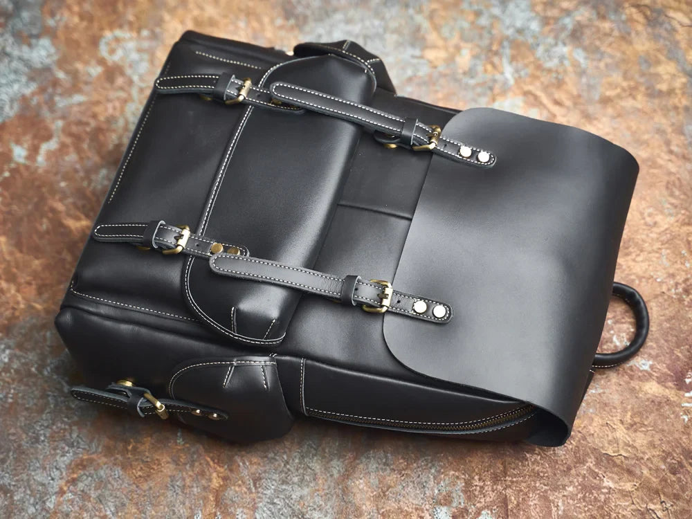 Sac à dos de voyage robuste en cuir véritable | Grand sac à dos marron