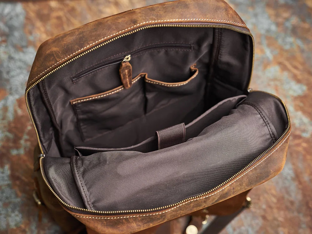Sac à dos de voyage robuste en cuir véritable | Grand sac à dos marron