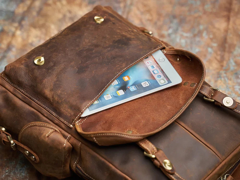 Sac à dos de voyage robuste en cuir véritable | Grand sac à dos marron