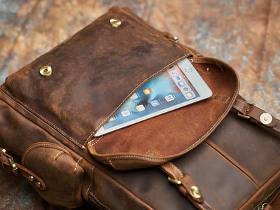 Sac à dos de voyage robuste en cuir véritable | Grand sac à dos marron