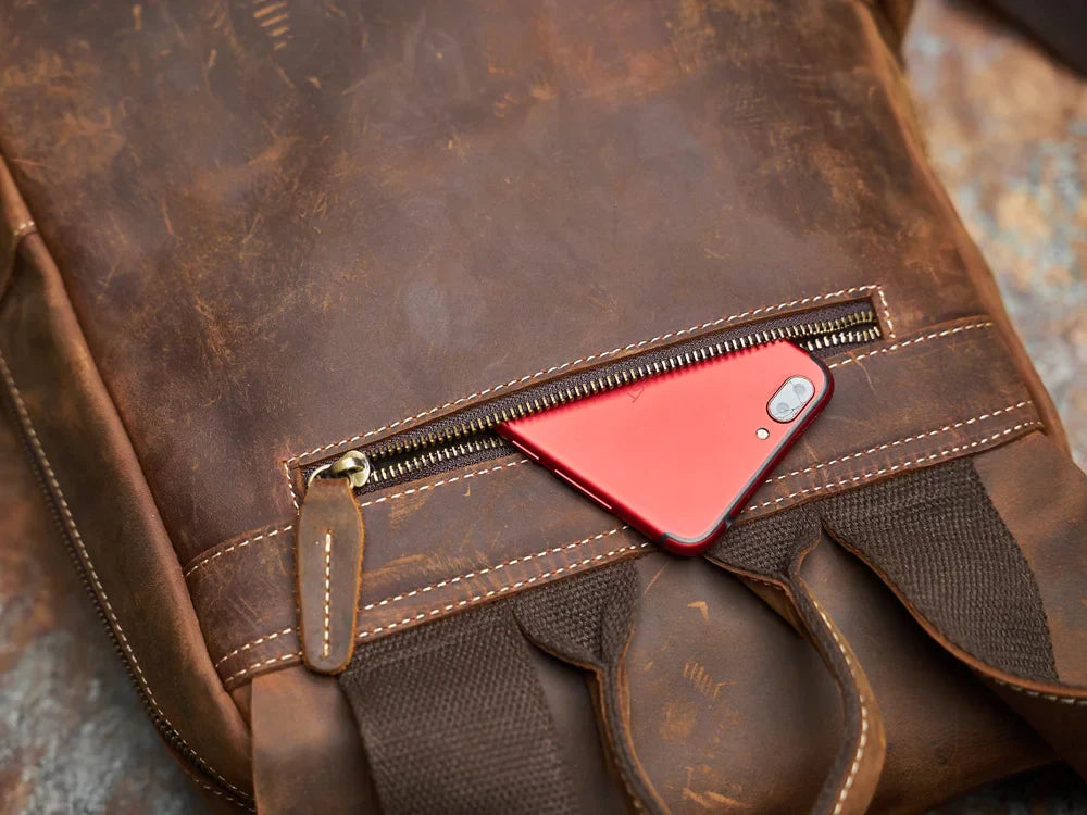 Sac à dos de voyage robuste en cuir véritable | Grand sac à dos marron