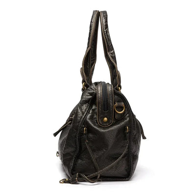 Sac à main élégant vintage en cuir noir