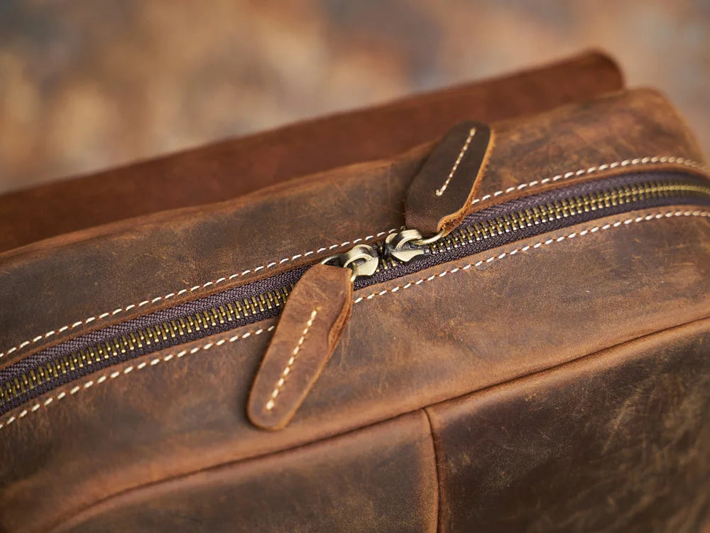 Sac à dos de voyage robuste en cuir véritable | Grand sac à dos marron