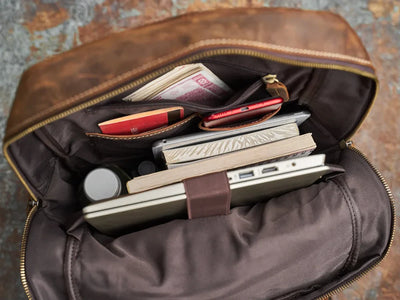 Sac à dos de voyage robuste en cuir véritable | Grand sac à dos marron