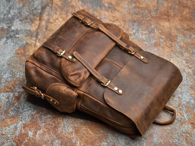 Sac à dos de voyage robuste en cuir véritable | Grand sac à dos marron